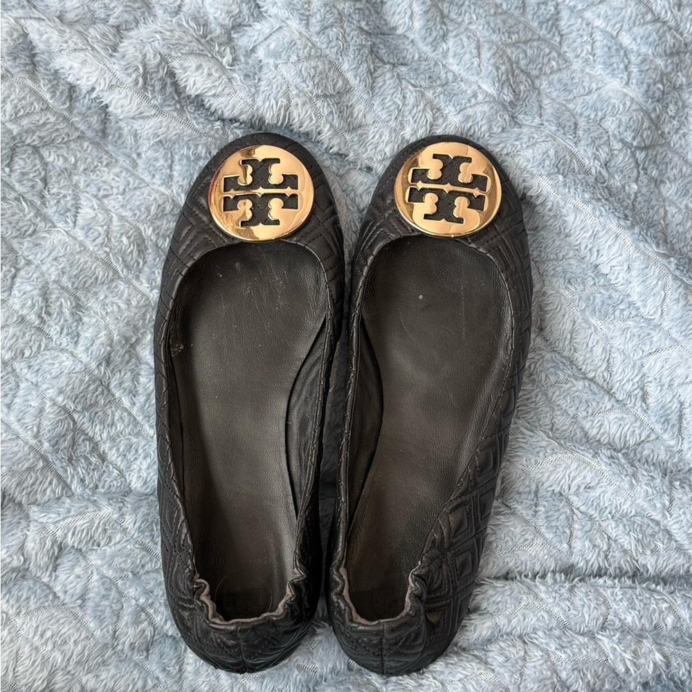 Tory Burch Minnie Black Quilted Ballet Flats